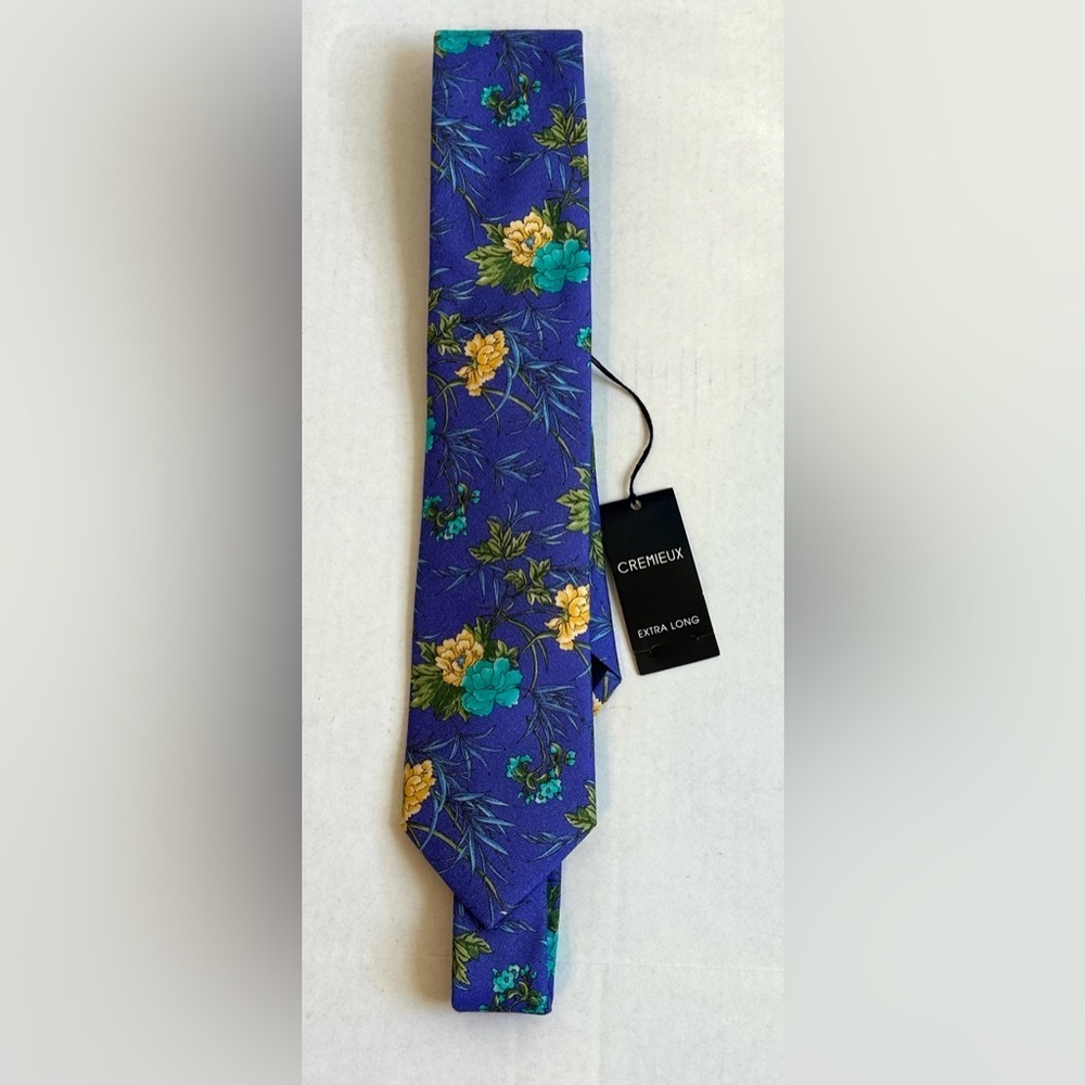 NWT Daniel Cremieux Periwinkle Blue/Yellow Floral Extra Long Silk/Cotton Tie
